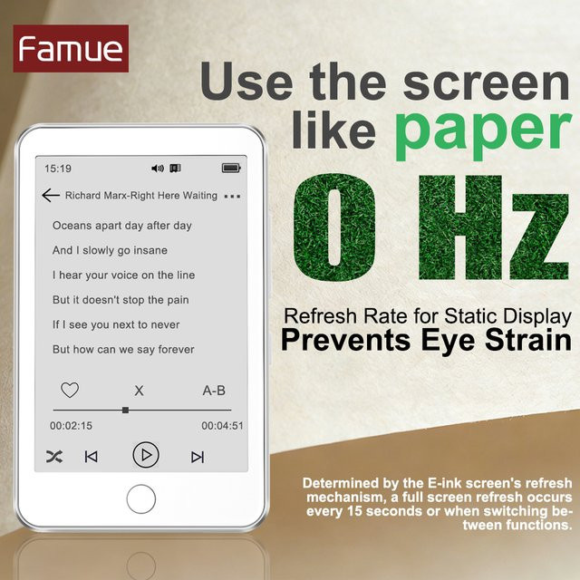 Famue BF01 3,5-Zoll MP3-Player mit E-Ink-Bildschirm und Bluetooth 5.3 als Eyecare E-Book-Reader für digitale Hörbücher und Musik - Bild 1