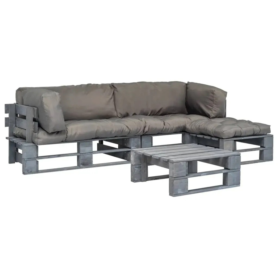 vidaXL 4-teiliges Garten-Lounge-Set aus Holz mit Kissen in Grau - Bild 2