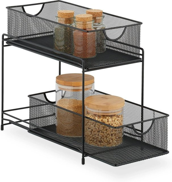 Relaxdays Küchenorganizer aus Stahl in Schwarz mit 2 Ausziehkörben, B/T/H: 32 x 19 x 35,5 cm - Bild 1
