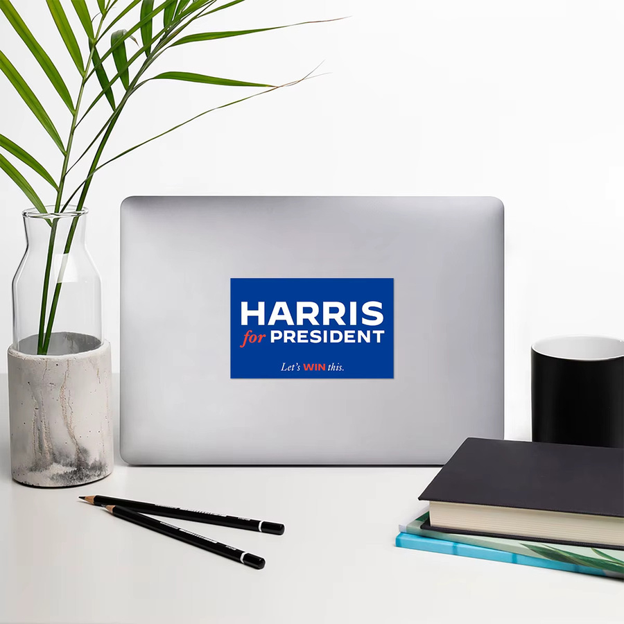 Wasserdichter Vinyl Aufkleber Kamala Harris für Präsident in Blau für Auto und Flaschen - Bild 3