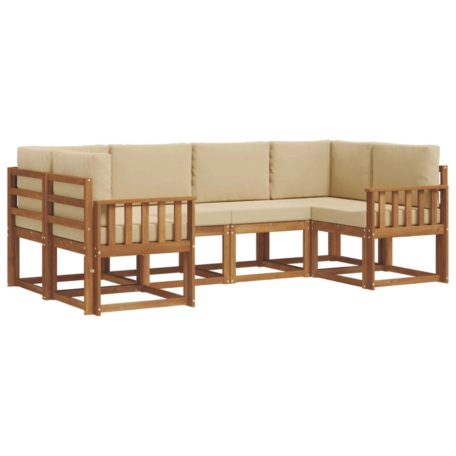 vidaXL Outdoor-Sofagarnitur 6-teilig aus Akazienholz in Natur und Beige mit Kissen und Armlehnen - Bild 2