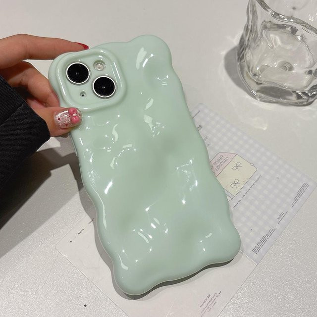 Rui Di Silikon Handyhülle mit Süßigkeiten-Wolken-Wellenmuster für iPhone 16 15 14 13 12 11 Pro Max Plus, Stoßfester Bumper, Farbe: Grün - Bild 1