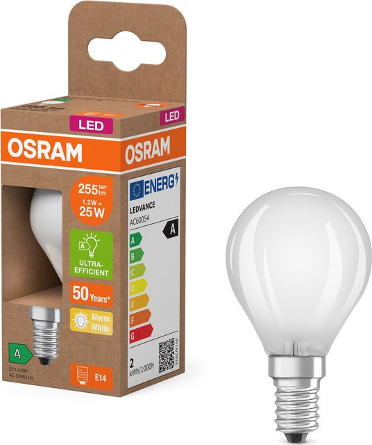Osram LED Classic P Energy Efficiency A LED-Lampe, Warmweiß 2700 K, 1,2 W, 255 lm, Mattes Glas - Bild 1