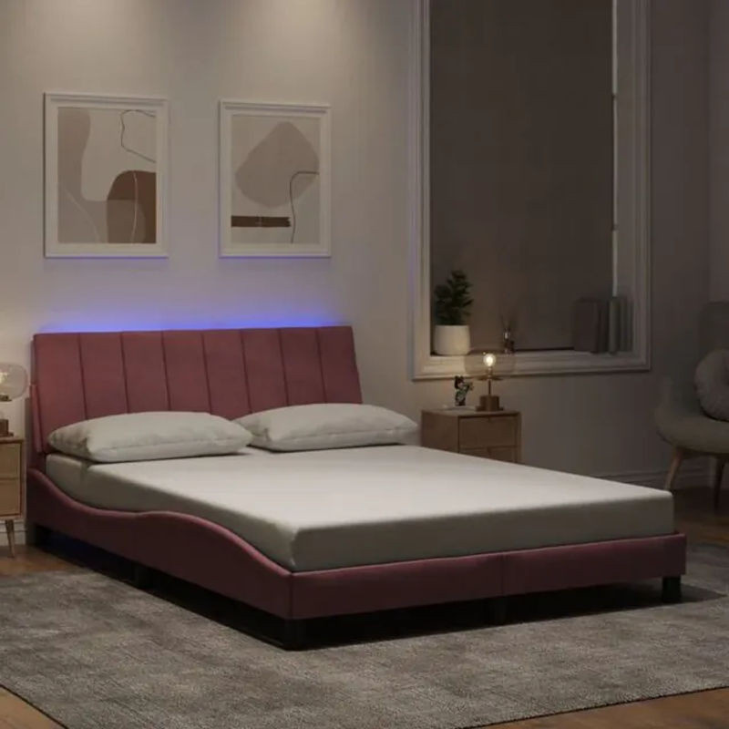 Polsterbett Hanko mit LED von Vidaxl in Rosa aus Samt und Metall, B/T/H: 120 x 200 cm - Bild 1