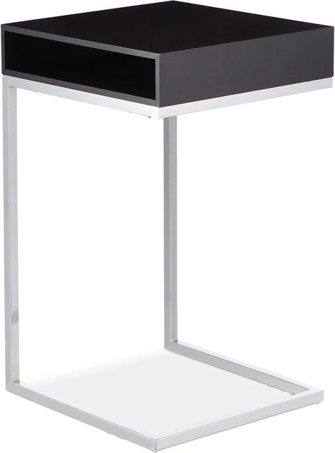 Relaxdays Beistelltisch in C-Form mit Ablagefach aus Stahl und MDF in Schwarz und Silber, B/T/H: 63 x 37 x 38 cm - Bild 1