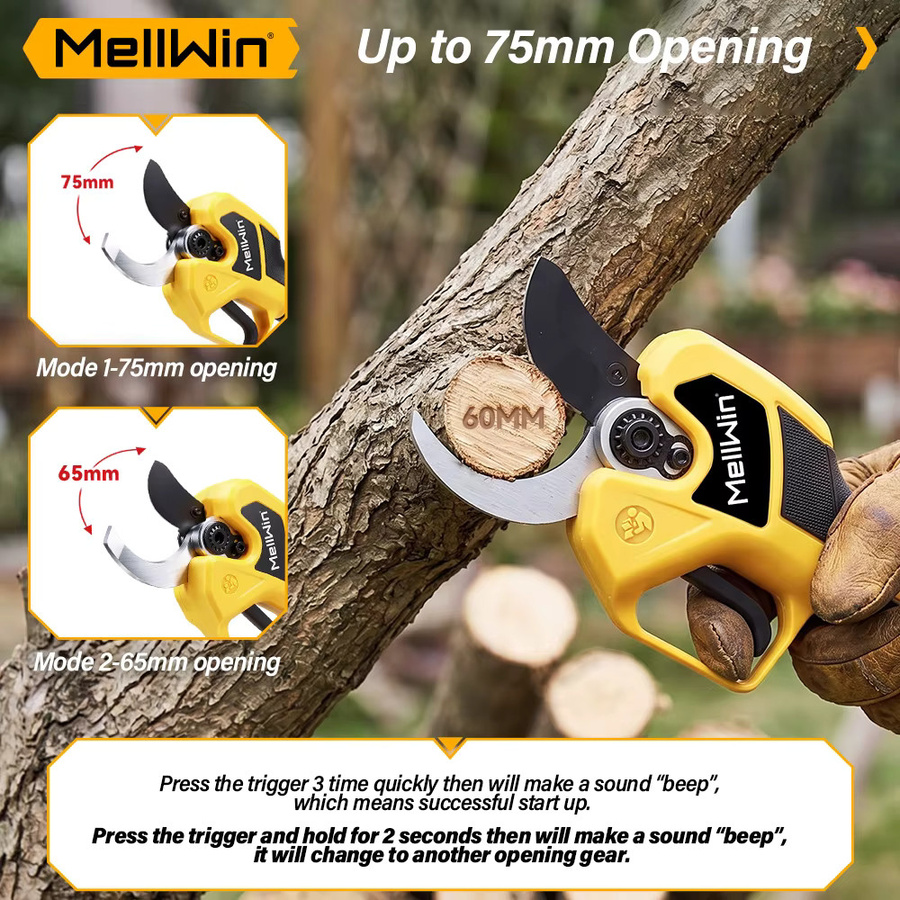 MELLWIN Bürstenlose elektrische Gartenschere mit 60 mm Schneidwerk und 180 cm Teleskopstange für Makita LXT 18V Akku, Gelb - Bild 4