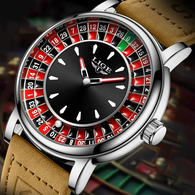 LIGE Armbanduhr Herren, Quarz, Leder, Schwarz, Silber - Bild 1