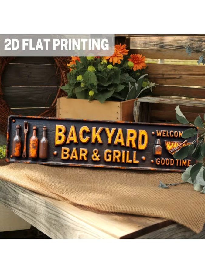 Rustikales 2D-Flachmetallschild für Bar und Grill von CIFBUY im Vintage-Design, Mehrfarbig, B/H: 40,0 x 39,98 cm - Bild 7