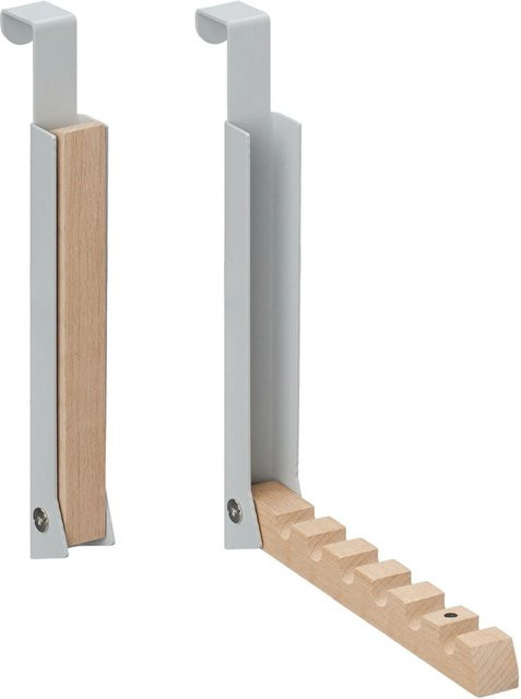 Relaxdays Türgarderobe 2er Set aus Metall und Holz in Grau, klappbar, B/T/H: 21 x 2,5 x 18 cm - Bild 1
