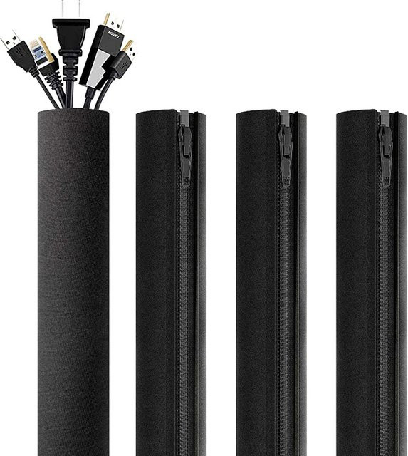 Flexible Kabelmanagement-Hülse mit Reißverschluss als universeller Kabel-Organizer in Schwarz - Bild 1