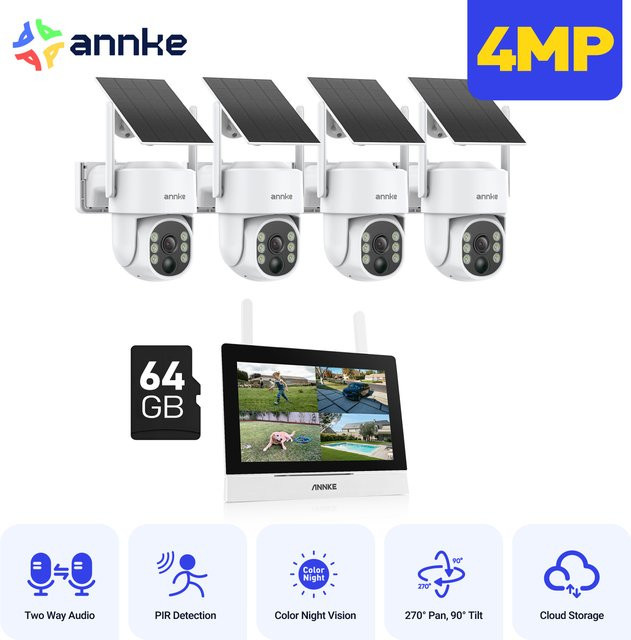 Annke 4MP Solar-Überwachungskamera Set mit 4CH NVR, 2K Funküberwachungskameras in Weiß mit Nachtsicht und Zwei-Wege-Sprachfunktion - Bild 1