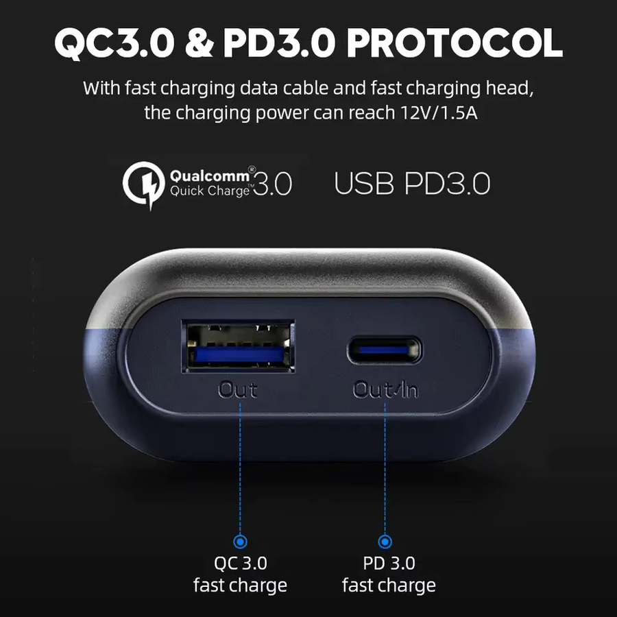 WAPUNO DIY Power Bank Gehäuse Blau, Tragbare Schnellladehülle mit QC3.0 und PD 18W für 18650, 21700 und 20700 Lithiumbatterien - Bild 4
