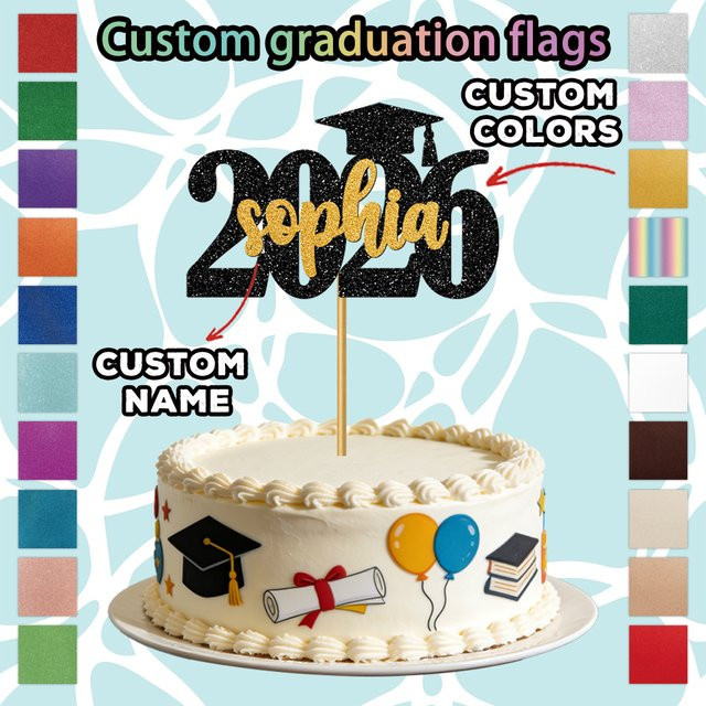 WEIGAO Personalisierte Namens-Kuchenaufsätze für Abschlussfeiern 2026 in Schwarz - Bild 1