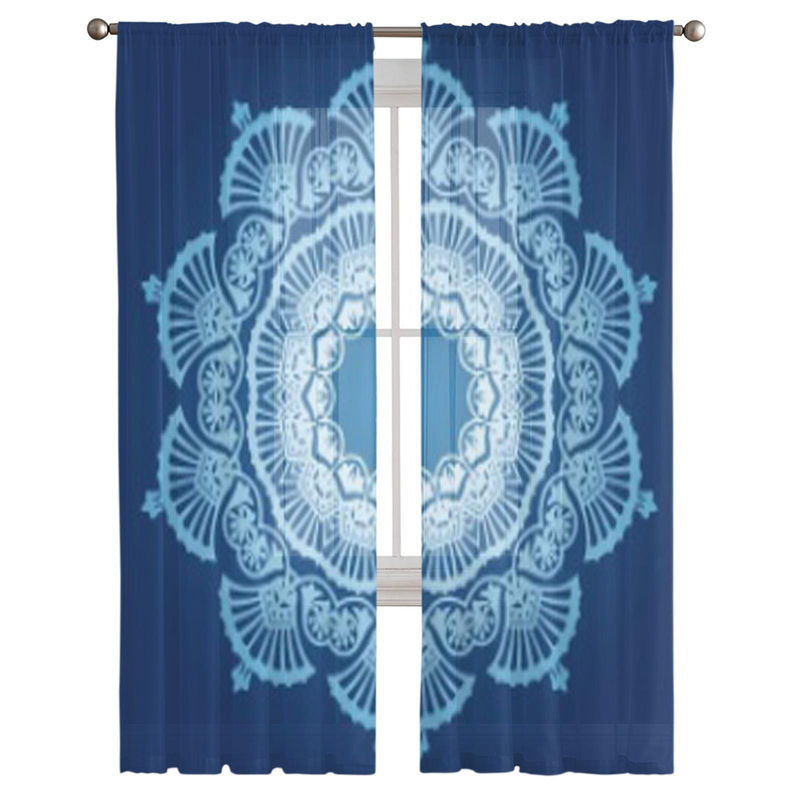 Super Six Transparente Fenstervorhänge mit floralem Design aus Chiffon und Tüll in Blau, B: 135 cm, H: 114 cm - Bild 4