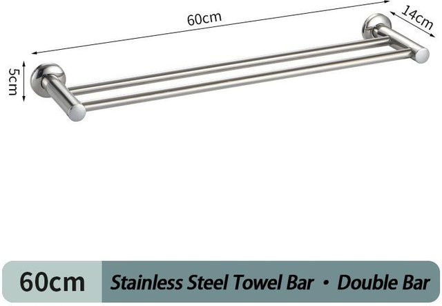 Doppelter Badezimmer-Handtuchhalter aus Edelstahl in Silber mit Lagerregal, Breite: 60 cm - Bild 1