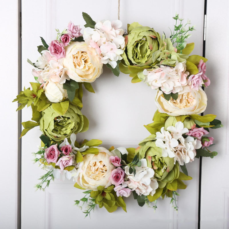 Handgefertigter Tooarts Blumenkranz aus künstlichen Pfingstrosen und Rosen für Hochzeit, Frühling und Weihnachten, rund, mehrfarbig, Durchmesser: 40 cm - Bild 4
