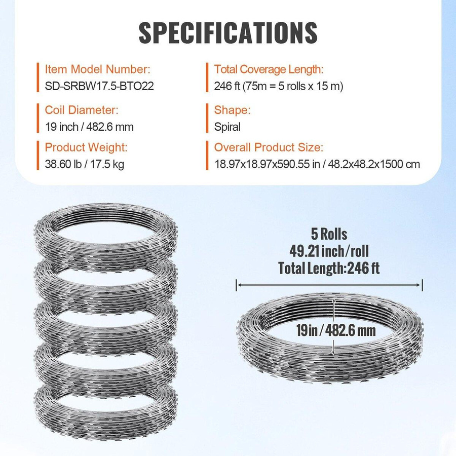 Buying Solutions MB Stacheldraht aus verzinktem Stahl, 5 Rollen, Silber, Länge: 75 m - Bild 5