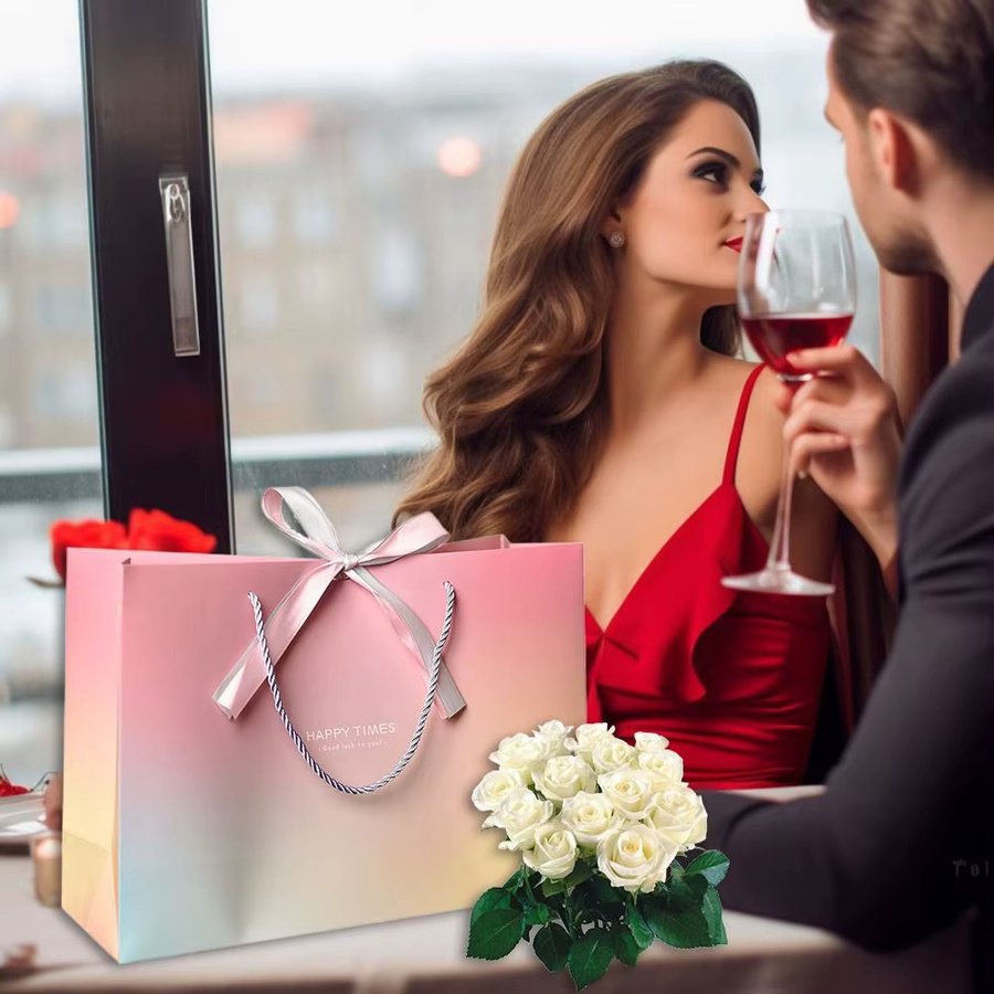 Bunte Papier-Geschenktüten mit Griffen und Schleifenband für Geburtstage und Hochzeiten - Bild 3