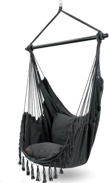 DELUKE Hängesessel MELA Anthrazit mit Kuscheldecke, Kissen und Bücherfach für Indoor und Outdoor bis 120 kg - Bild 1