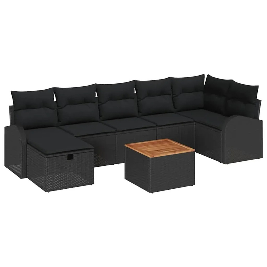 vidaXL Garten-Sofa-Set aus Polyrattan in Schwarz, 8-teiliges L-Shape Lounge-Set mit Kissen und Stauraumfunktion - Bild 2