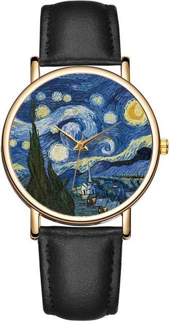 Armbanduhr Van Gogh Sternennacht, Quarz, Lederarmband, 38 mm, Damen, Grau - Bild 1