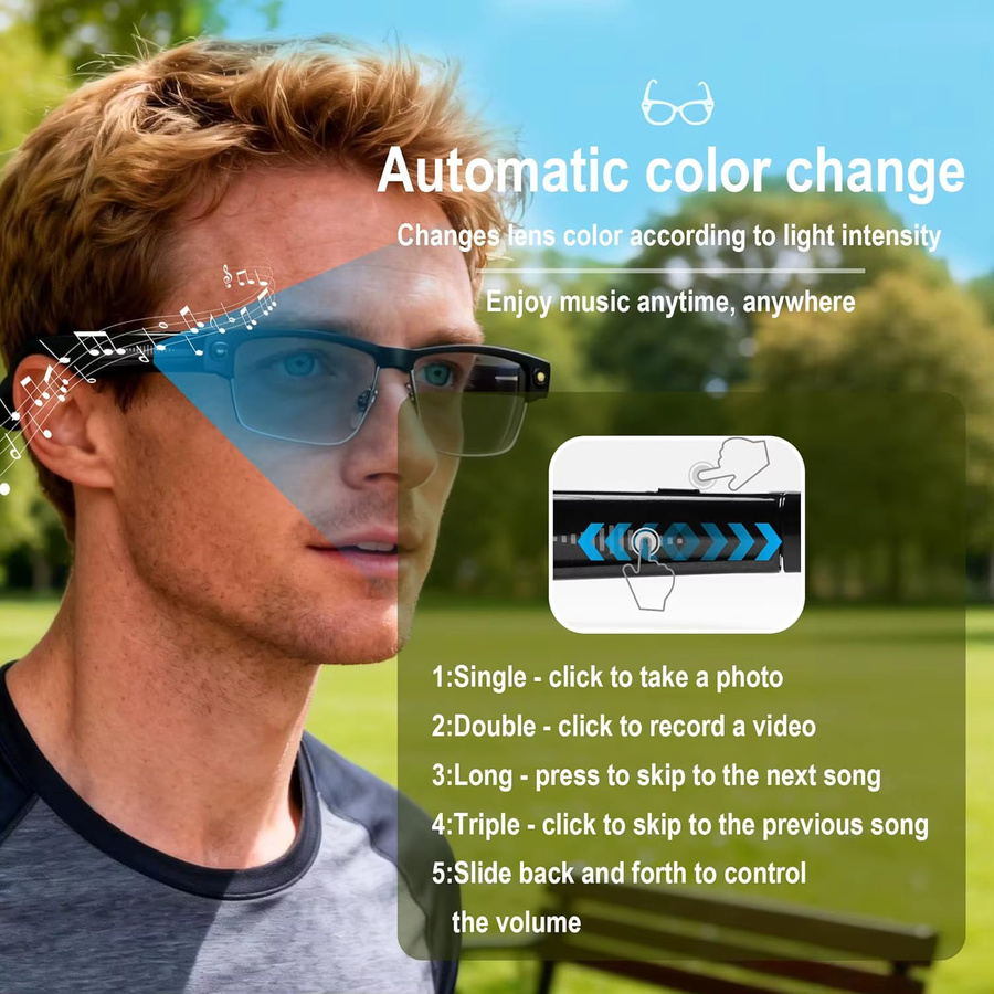 GUHUAVMI KI-Smart-Brille mit 800W-Kamera, Blaulichtfilter und Audio-Funktionen für Videoaufnahme, Übersetzung, Musik und Anrufe in Schwarz oder Blau - Bild 6