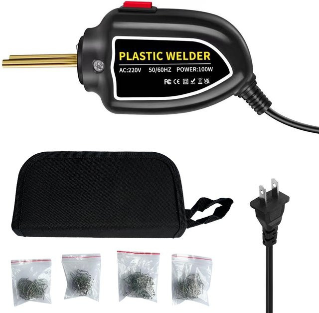Kkmoon Kunststoffschweißgerät Set mit 100 W Heißheftgerät für Auto-Stoßstangen-Reparaturen in Schwarz inklusive Zange und Messer sowie 200 flachen Heftklammern - Bild 1