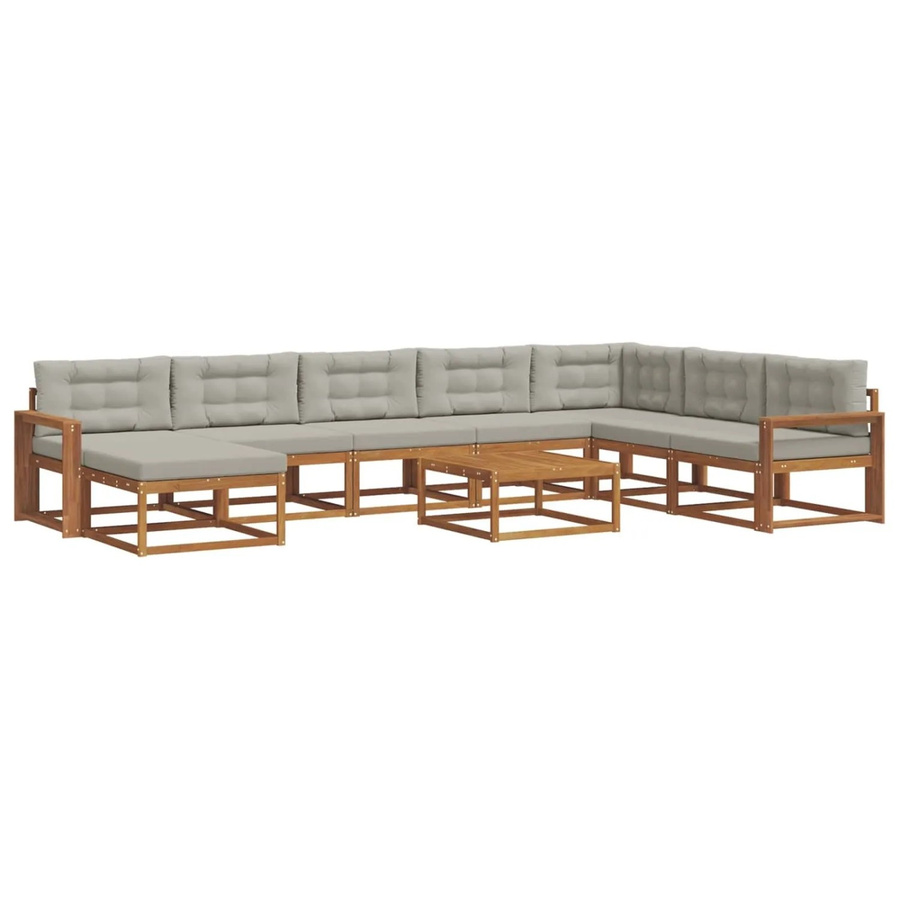 vidaXL Outdoor-Sofagarnitur aus Akazienholz mit 9-teiligem Set und Kissen in Hellgrau - Bild 2