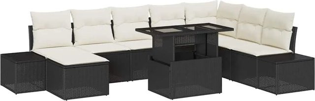vidaXL Garten-Sofa-Set aus Poly-Rattan in Schwarz mit 9 Teilen, L-Form und integriertem Stauraum sowie Polsterkissen - Bild 1
