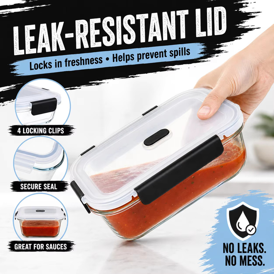 SAEIV Glas-Lebensmittelbehälter Set mit Dampfventilen, luftdicht und BPA-frei, transparent, 1520 ml und 640 ml - Bild 6