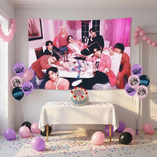 Doit Merch Stray Kids Hintergrundtuch und Ballon Set für Kpop Fan-Partys und Geburtstage - Bild 1