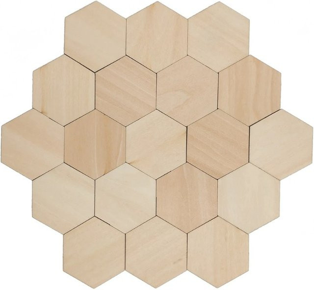 Unlackierte sechseckige Holzscheiben in Beige für Bastelarbeiten und Dekorationen, Durchmesser: 10 mm bis 120 mm - Bild 1