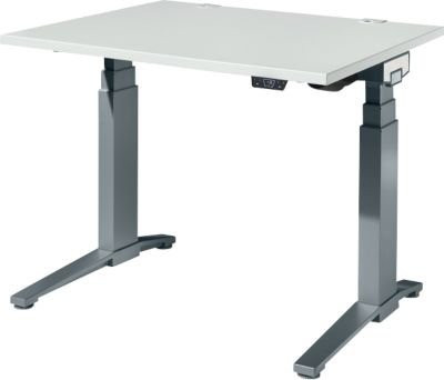 Schäfer Shop Genius ERGOSTYLE S Schreibtisch elektrisch höhenverstellbar, Rechteck, C-Fuß, lichtgrau/anthrazit, B: 120 cm, T: 80 cm, H: 63,5-130,5 cm - Bild 1