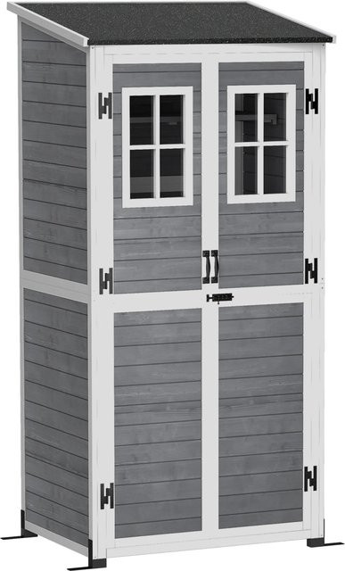 Outsunny Gartenschrank aus Tannenholz in Hellgrau, B/T/H: 69 x 60 x 192 cm - Bild 2