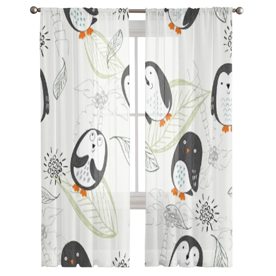 Transparenter Pinguin Cartoon Tüll Vorhang aus Chiffon für Wohnzimmer und Schlafzimmer, Weiß, Breite: 135 cm, Höhe: 114 cm - Bild 2