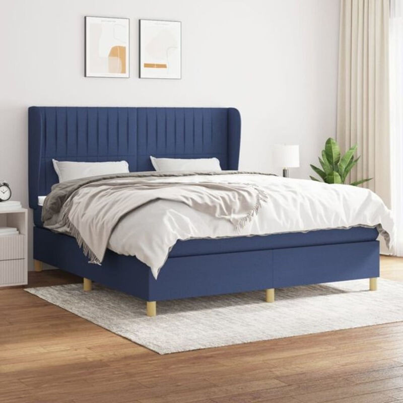 Vidaxl Boxspringbett mit Matratze in Blau aus Stoff und Massivholz, B/T/H: 160 x 200 x 128 cm - Bild 1