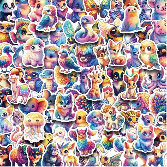 Wasserdichte Regenbogen Tier Doodle Aufkleber in Multicolour für DIY Projekte und Dekoration - Bild 1