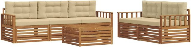 vidaXL Outdoor-Sofagarnitur 6-teilig aus Akazienholz mit Kissen in Natur und Beige - Bild 1