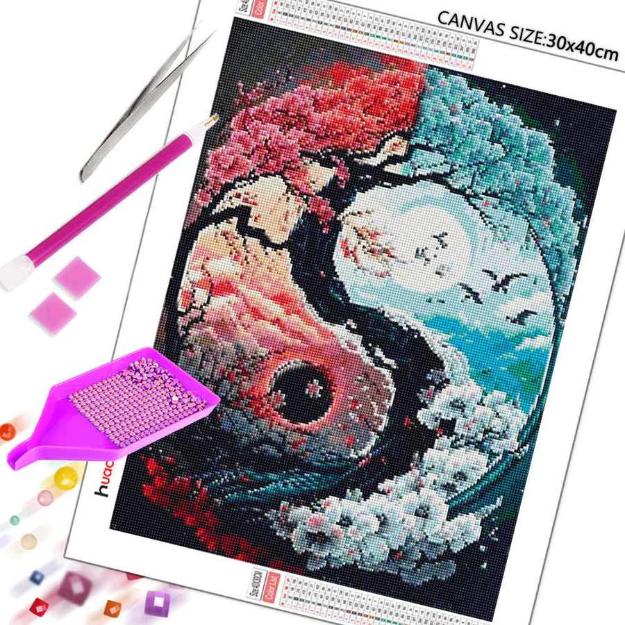 Huacan 5D-Diamantgemälde Yin-Yang-Blume als Diamantmosaik Wanddekoration in Multicolour B/H: 30 x 20 cm - Bild 2