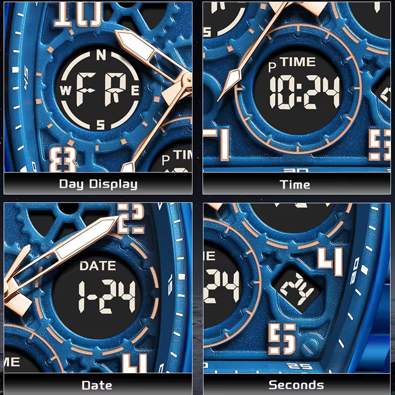 FOXBOX Armbanduhr, Chronograph, Quarz, Eckig, Blau, Silikon, Herren - Bild 5