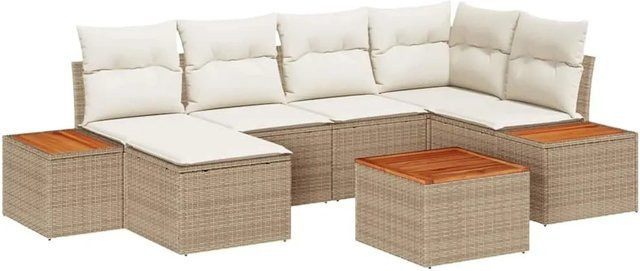 vidaXL Gartensofa-Set aus Polyrattan mit 7 Kissen in Beige und Creme - Bild 1