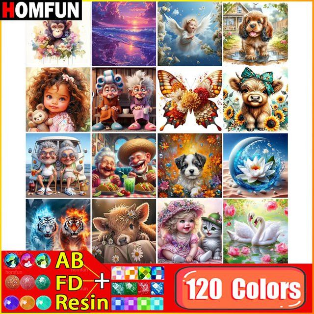 HOMFUN Diamantgemälde Tier-Motiv mit 120 Farben und runden Resin-Steinen zur Wanddekoration, Multicolor, B/H: 30 x 30 cm - Bild 1
