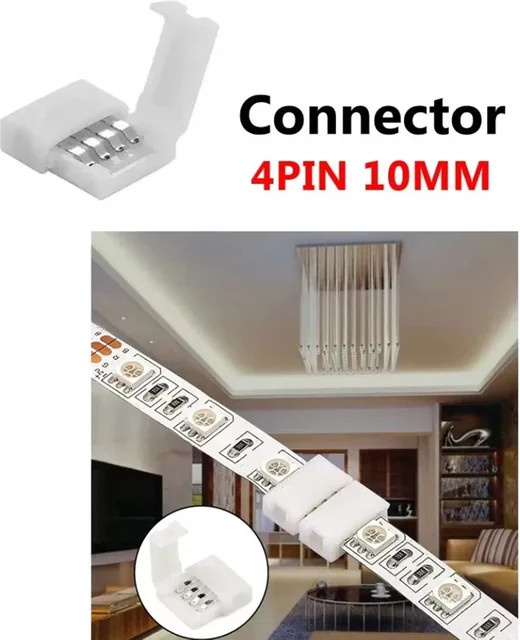 MJJC 10 Stück 4-polige 10 mm LED-Streifen Stecker für RGB-Streifenlichter, lötfreie Streifen-zu-Streifen-Anschlüsse in Weiß - Bild 1