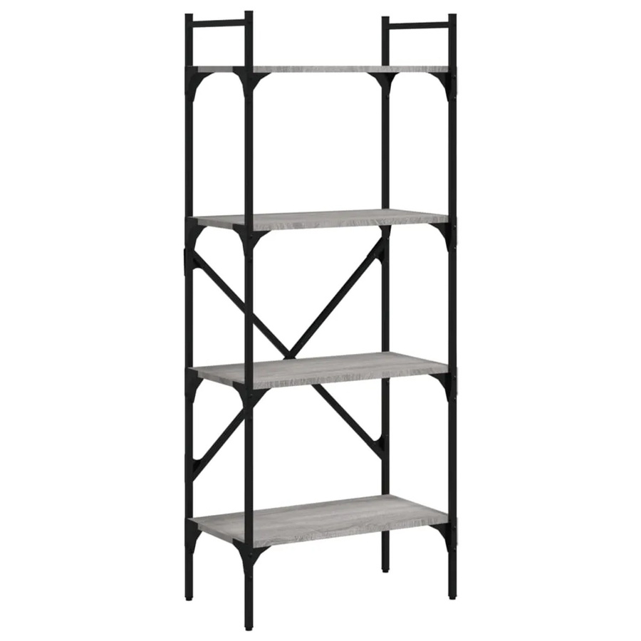 vidaXL Bücherregal mit 4 Fächern in Grau Sonoma, Industrial Design aus Holz und Metall, B/T/H: 56 x 31,5 x 138,5 cm - Bild 2