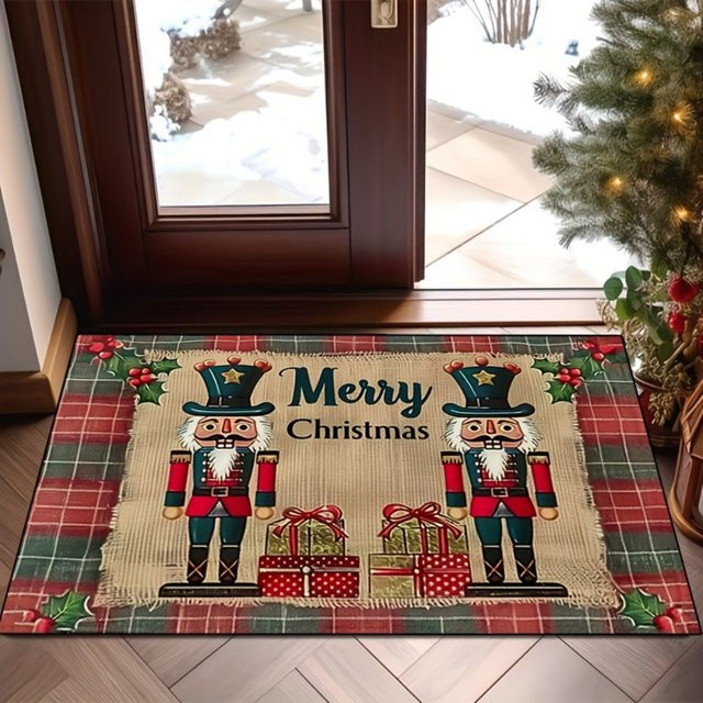 VIKAMA Weihnachts-Nussknacker Willkommensteppich mit floralem Muster in Multicolour, dekorative Bodenmatte für Eingangsbereich und Wohnzimmer, B/T: 60 x 40 cm - Bild 1