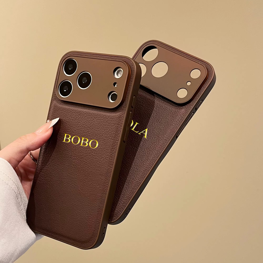 Personalisierte Kunstleder Handyhülle mit Goldfolien-Gravur für iPhone 17 16 15 14 13 Pro Max Plus von AccWare in Gold, Pink oder Braun - Bild 2