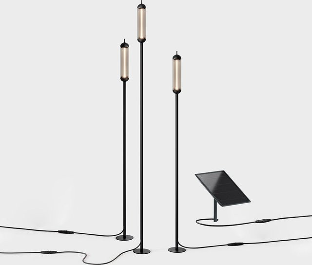 IP44.DE Reed Solar LED Gartenleuchte in Schwarz mit Glas und Metall, Warmweiß, mit Dämmerungssensor und Timer - Bild 1