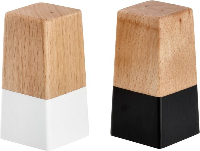 VEGA Salz- und Pfefferstreuer-Set Kayu eckig aus Buche, Mehrfarbig, B/H/T: 4,5 x 9 x 4,5 cm - Bild 1
