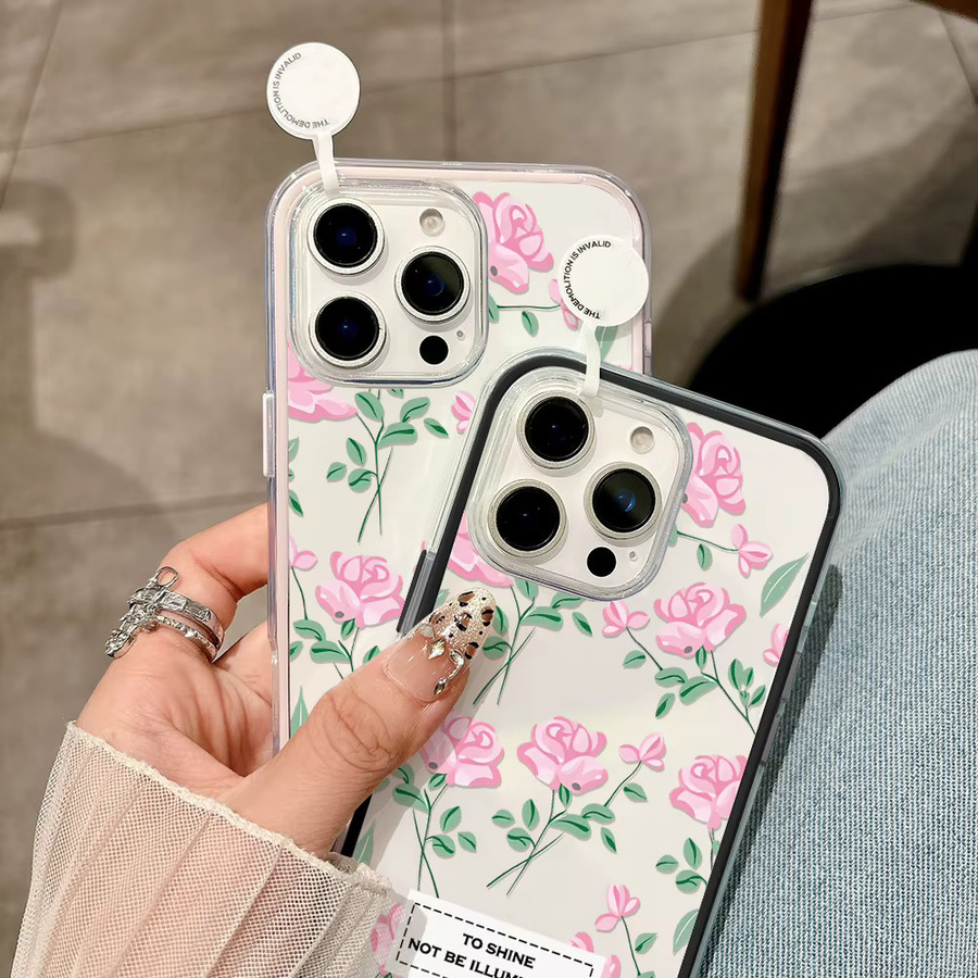Stoßfeste transparente Handyhülle mit Blumen-Design für Apple iPhone 11 bis 16 Pro Max in Pink - Bild 4