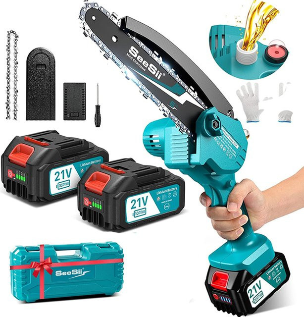 Seesii Mini-Kettensäge kabellos in Türkis, 15,2 cm Astsäge für Makita 18 V Akku LXT zur Holzbearbeitung im Garten - Bild 1
